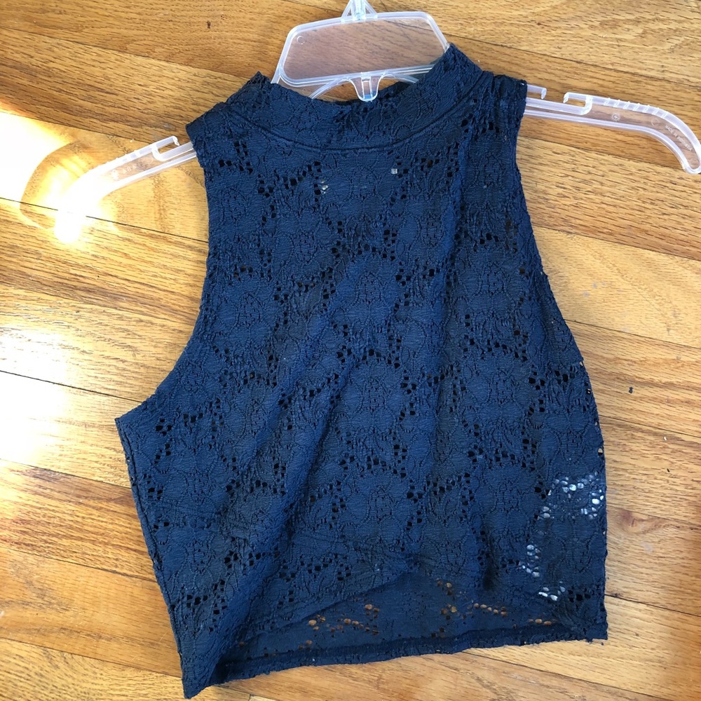 Navy Lace Crop Top